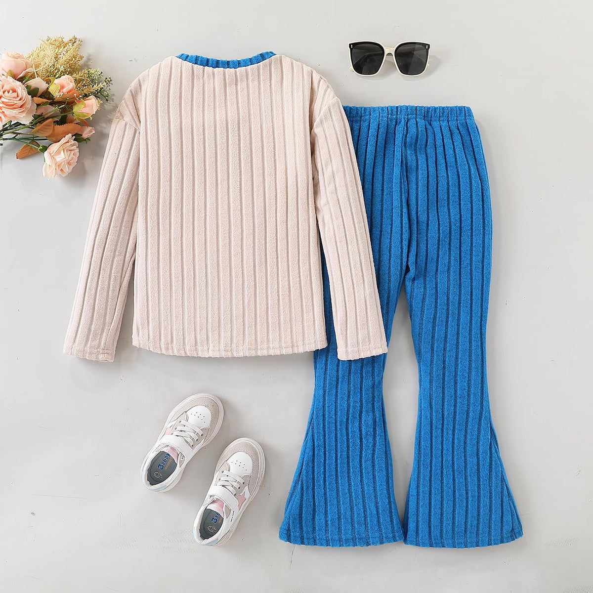 Tween Girls Clothes Ribbed Knit Color Block Long Sleeve Shirt and Flare Pants Fall Outfits Size 6-12