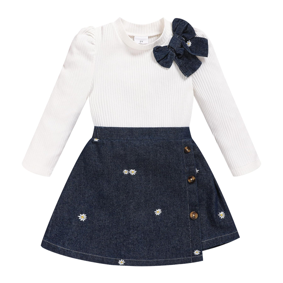 Toddler Girl Plaid Outfits Fall Winter Dress Knit Ribbed Bow Sweatshirt Tops and Button Fashion Skirts Set