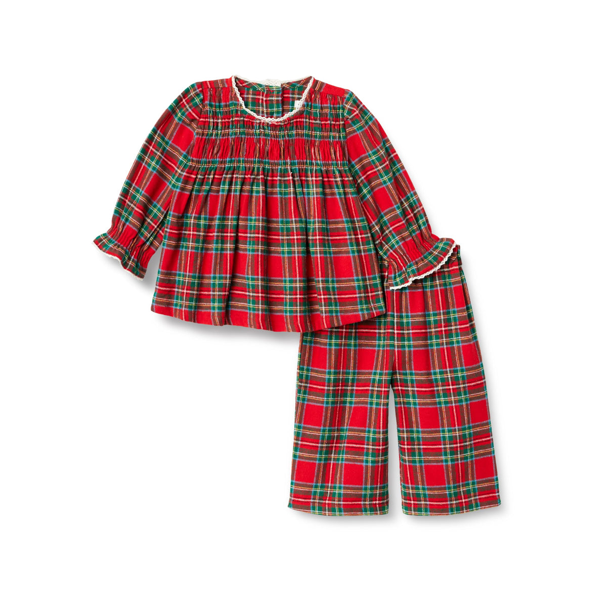 Amazon Essentials x Sofia Grainge Unisex Toddlers and Babies' Long Sleeve Flannel Set with Smocked Bodice, Lace Trim