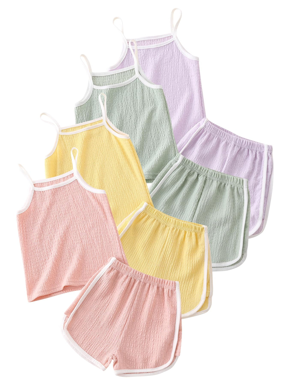 Girls Summer Clothes 4 Piece Cute Outfits Cami Tank Top and Dolphin Shorts Sets for Kid Casual, Dance, Beach
