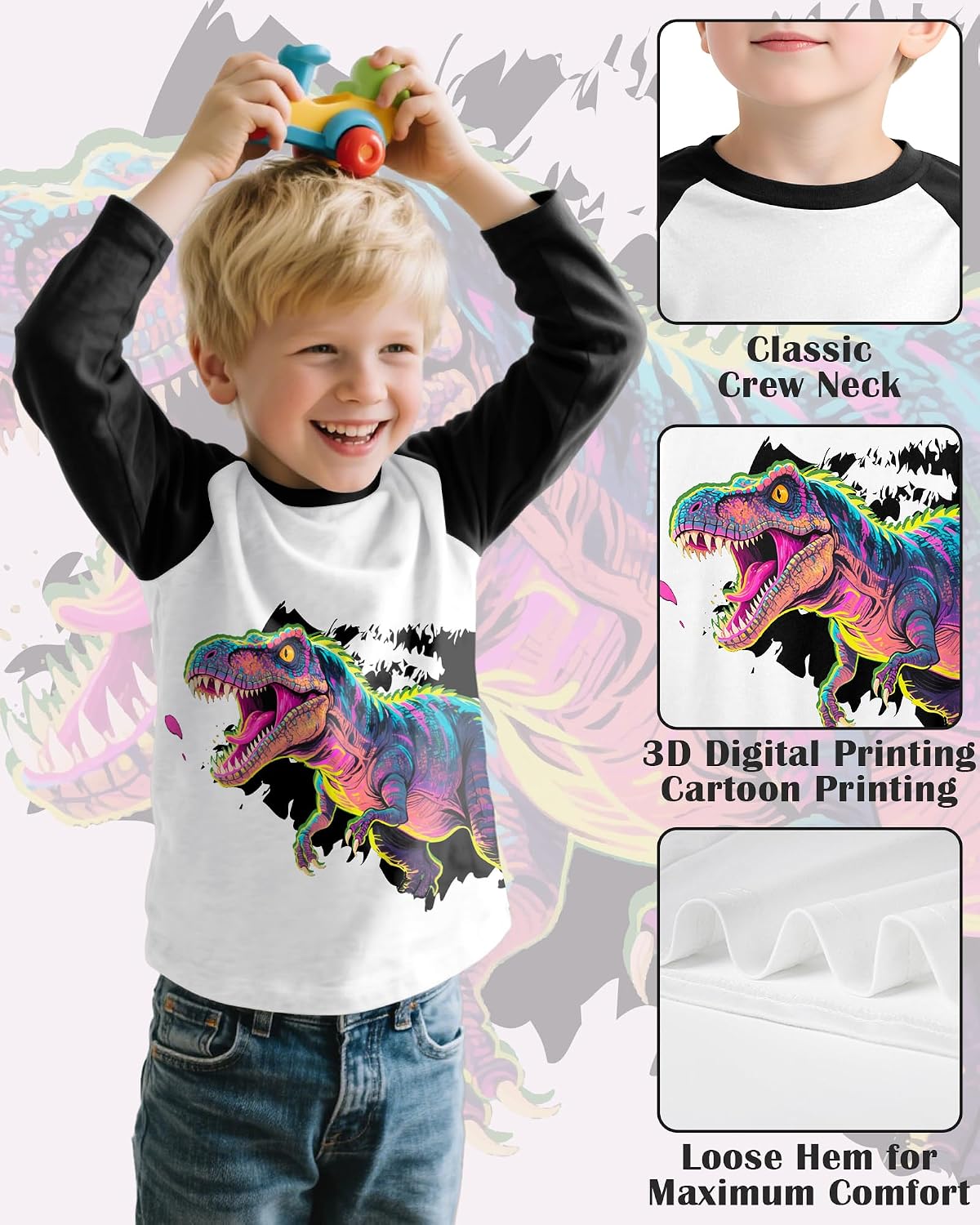 Toddler Boys Long Sleeve Shirts Crewneck Kids T-Shirts Graphic Casual Tops for 3-8 Years