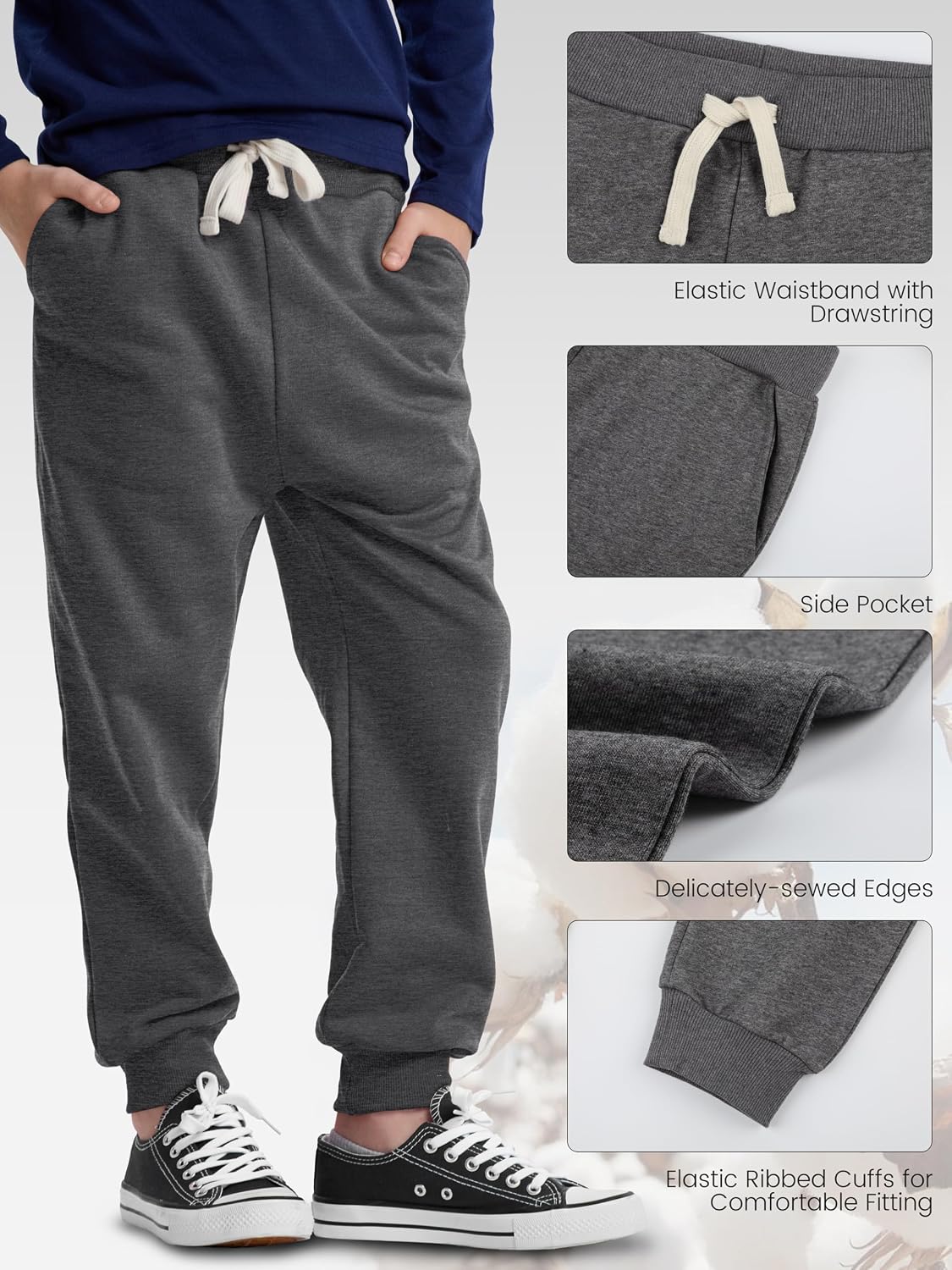 4 Pack Boys Sweatpants Boys Joggers Cotton Kids Youth Athletic Pants Pocket