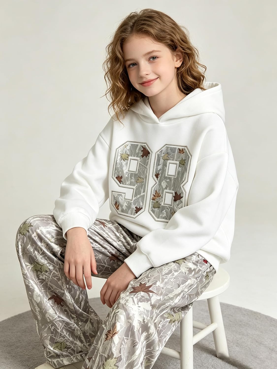 Teen Girls Outfits Maple Hoodie Wide Leg Sweatpants 2PC Tracksuit 7-14Y