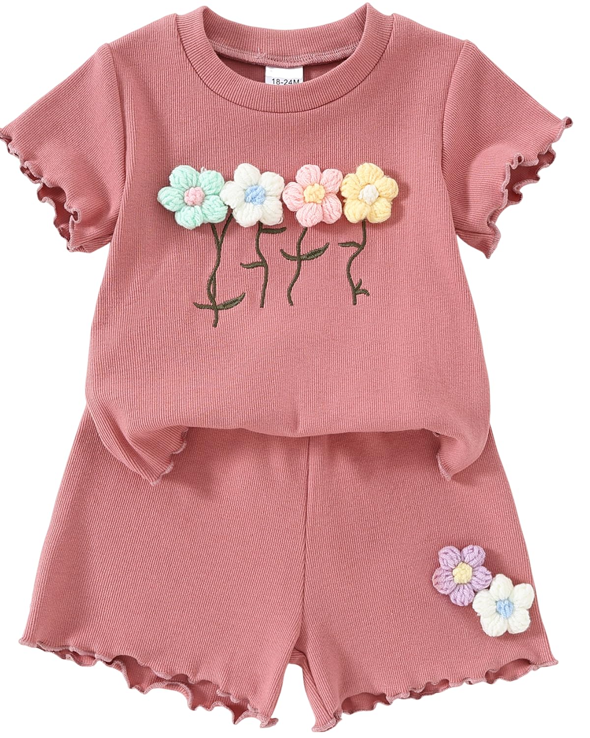 Yvowming Toddler Baby Girl Clothes Outfits,Summer Ruffle Ribbed Flower T Shirt Shorts Set Clothes for Girls