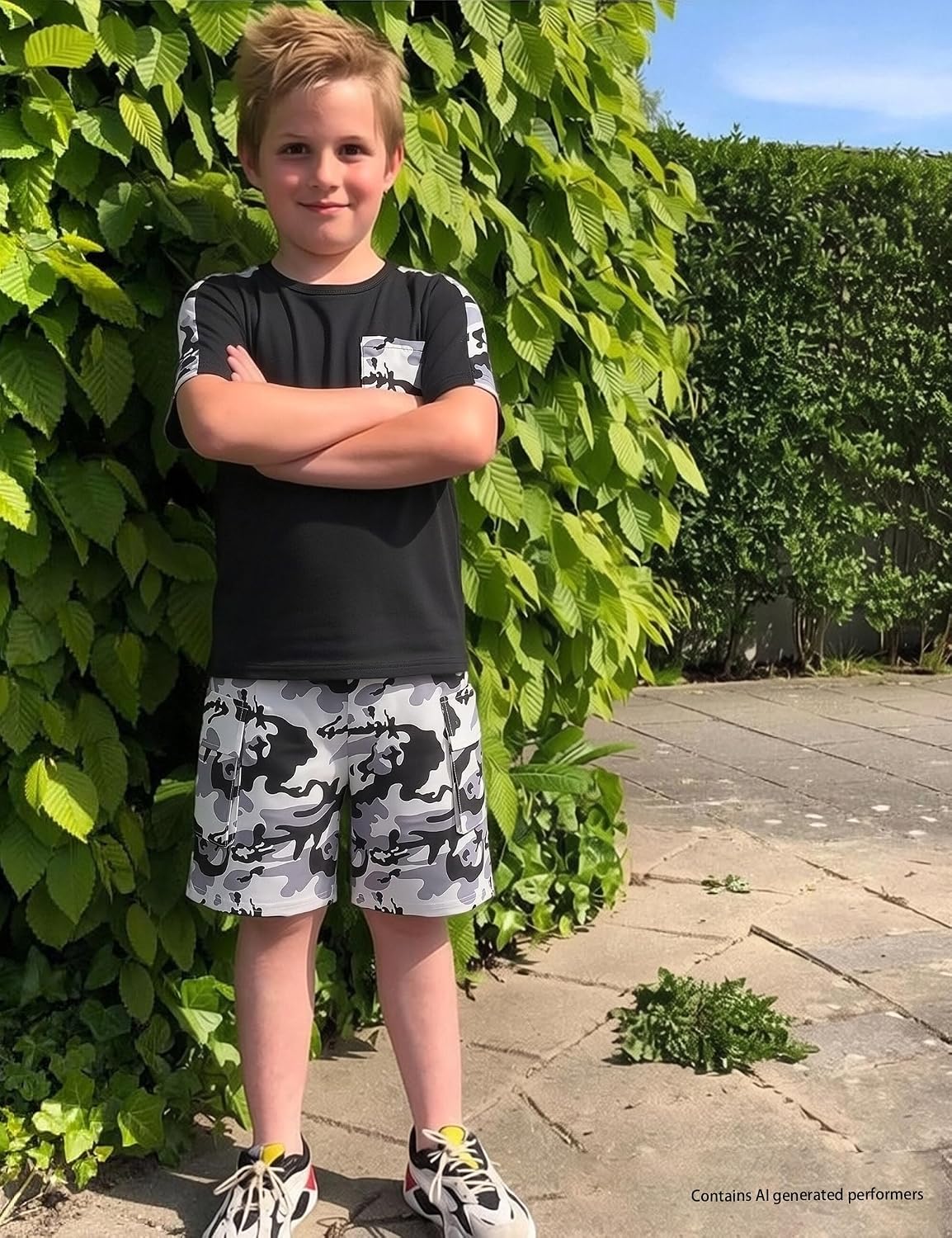 mksodopy Boys Summer Outfit Set 2 Piece T Shirt and Camo Shorts Casual Clothes for Little Big Boys