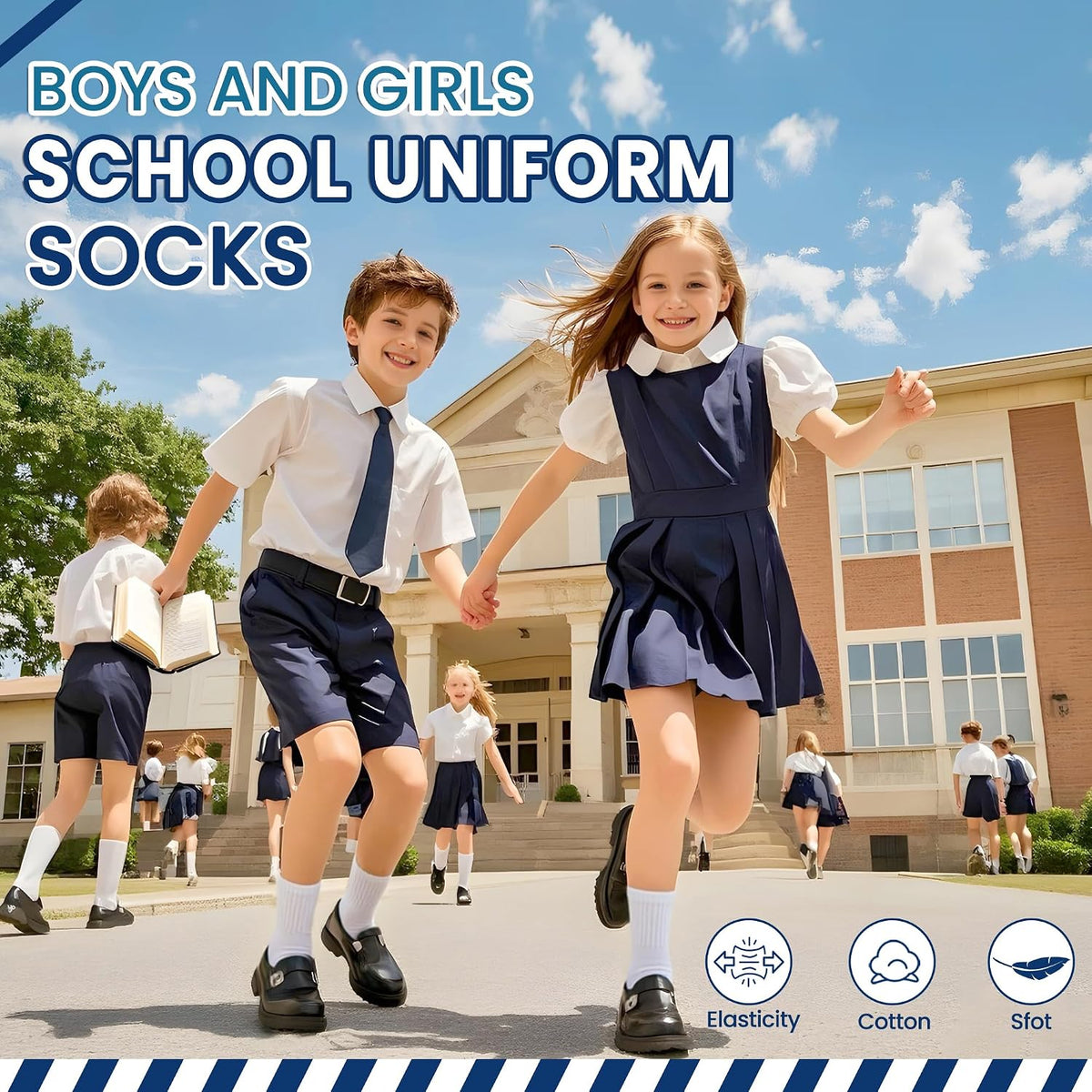 Kids Classics Crew Socks 10 Pairs Child Boy Girls Athletic Cotton Basic School Uniform Breathable Casual Sports Socks