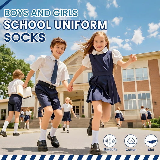 Kids Classics Crew Socks 10 Pairs Child Boy Girls Athletic Cotton Basic School Uniform Breathable Casual Sports Socks