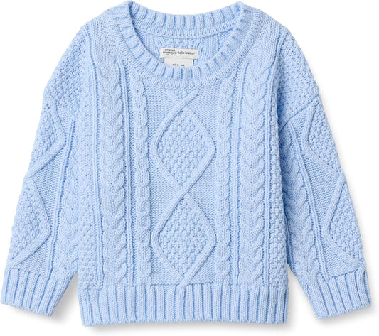 Amazon Essentials x Sofia Grainge Babies, Toddlers and Boys' Cotton Cable Design Crewneck Sweater with Ribbing