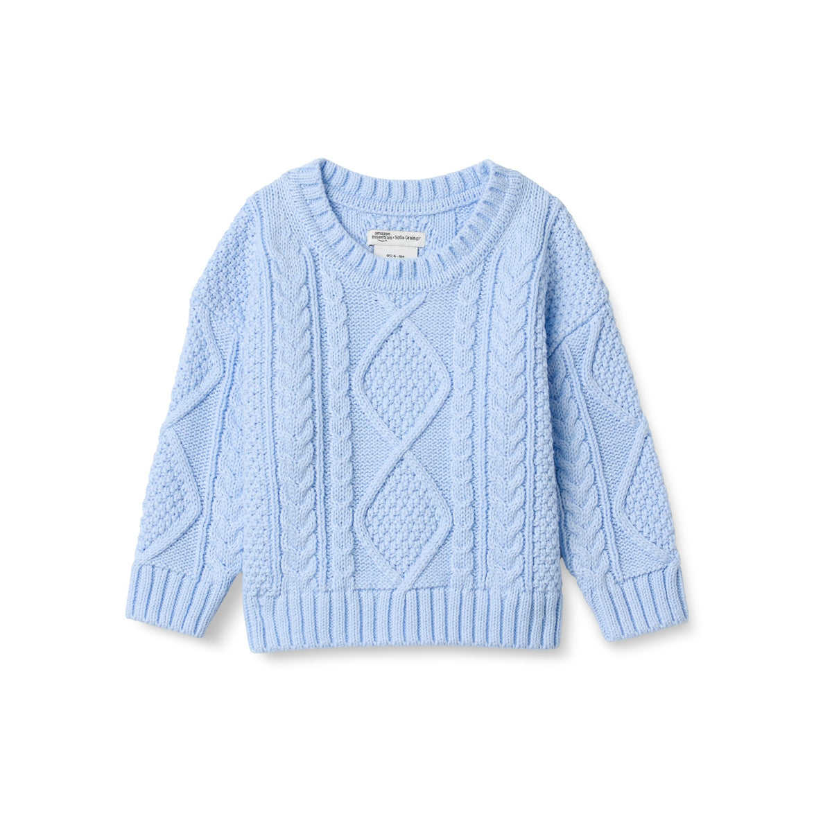 Amazon Essentials x Sofia Grainge Babies, Toddlers and Boys' Cotton Cable Design Crewneck Sweater with Ribbing