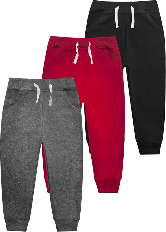 VOGRYE Boys Sweatpants 3 Pack Jogger Pants with Pockets Drawstring Waist