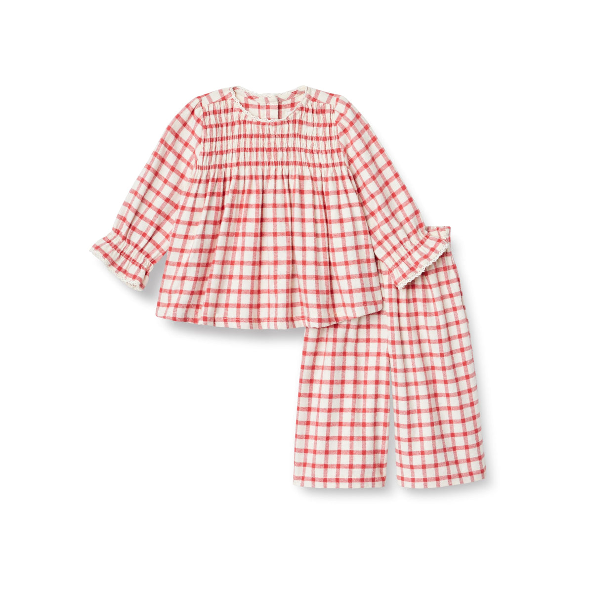 Amazon Essentials x Sofia Grainge Unisex Toddlers and Babies' Long Sleeve Flannel Set with Smocked Bodice, Lace Trim