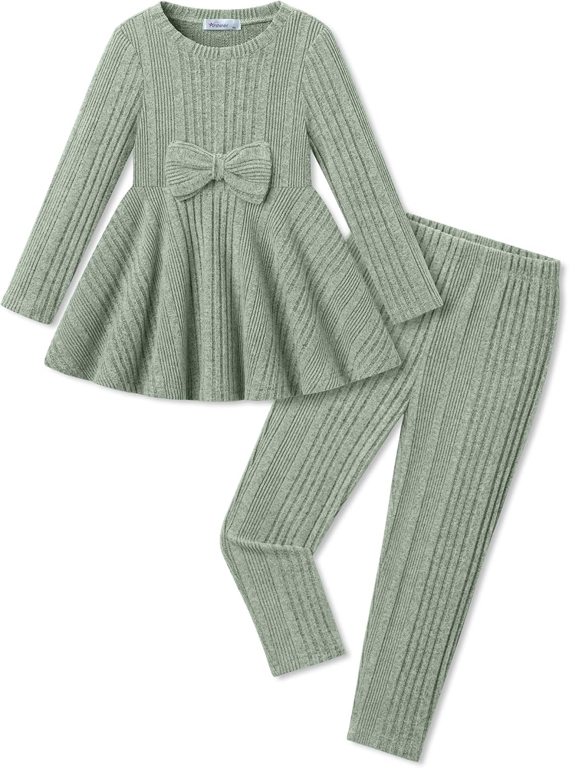 Girls 2 Piece Outfits Ribbed Knit Top and Pant Sets Kids Clothes Dailywear
