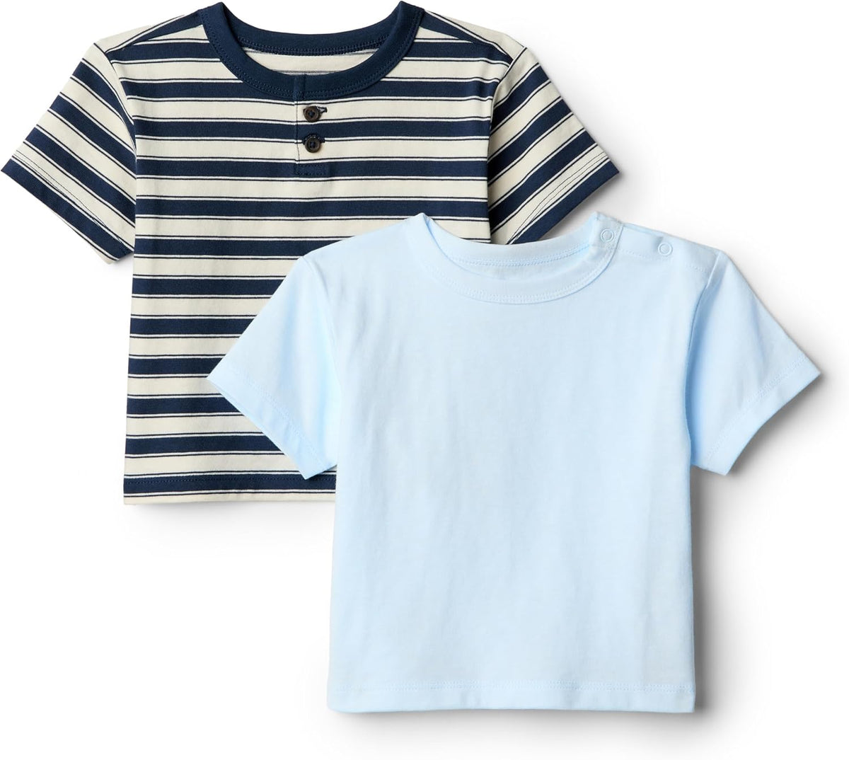Amazon Essentials x Sofia Grainge Baby Boys' Cotton Crewneck Short Sleeve T-Shirts with Shoulder Snap, Pack of 2