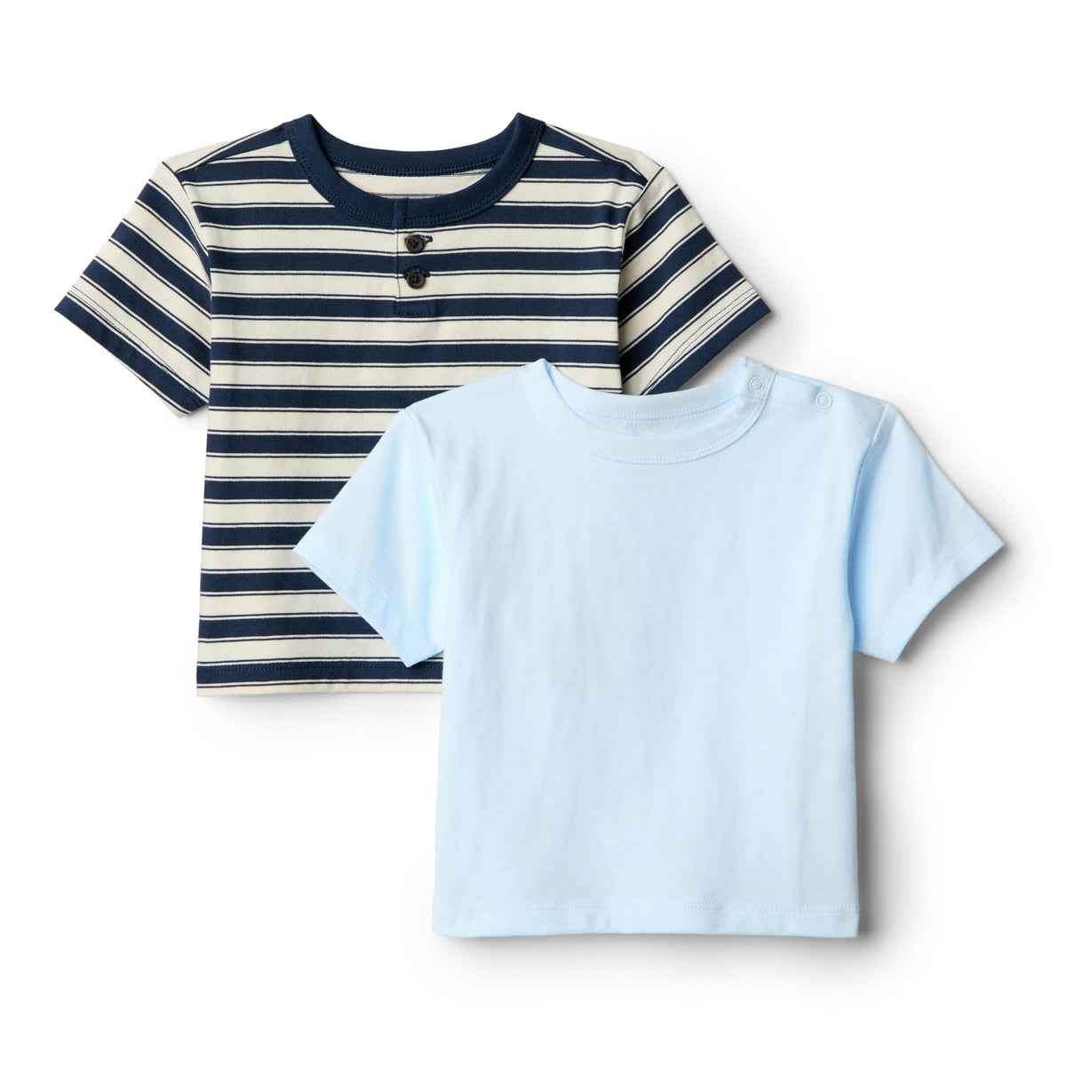 Amazon Essentials x Sofia Grainge Baby Boys' Cotton Crewneck Short Sleeve T-Shirts with Shoulder Snap, Pack of 2