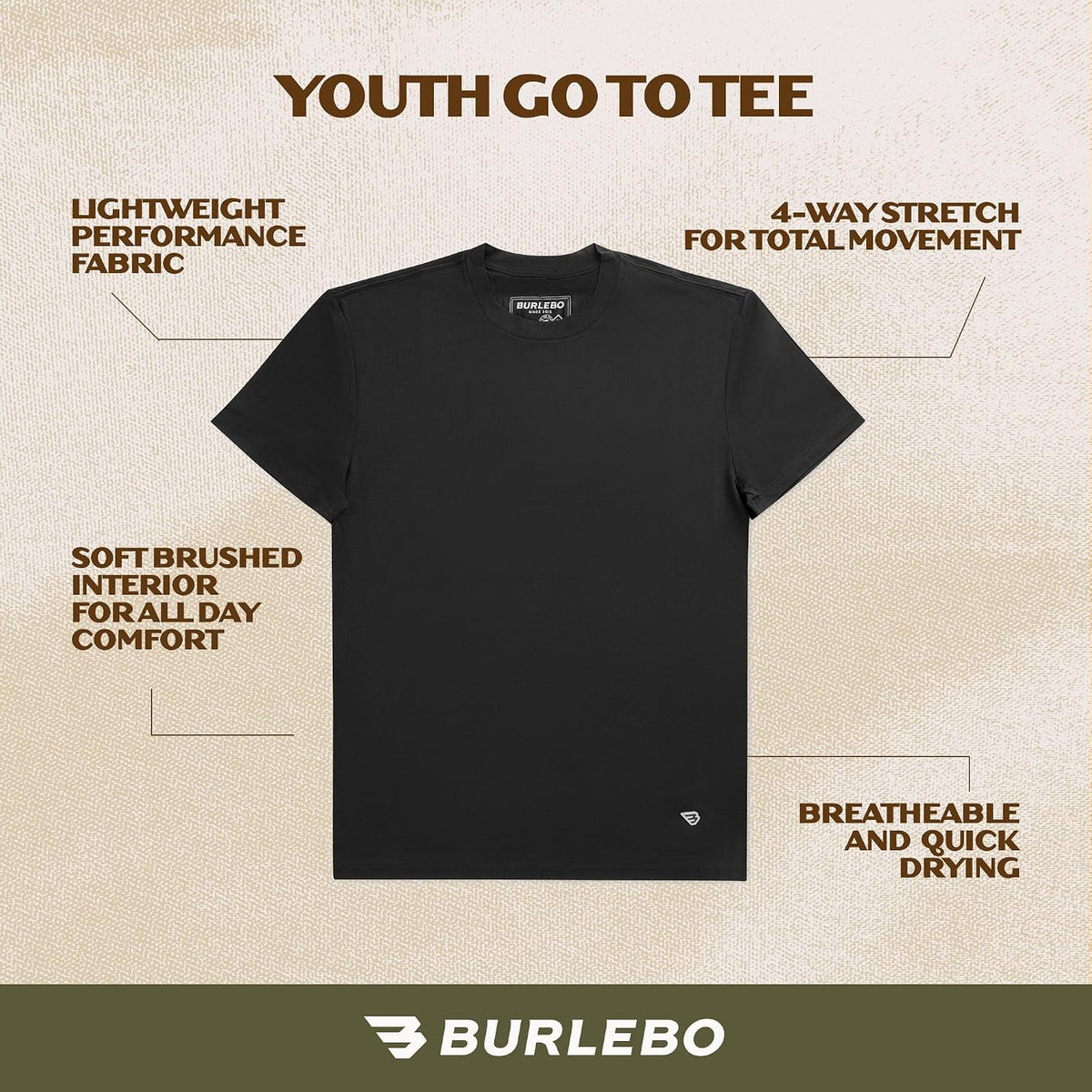 Burlebo Youth Go to Tee Lightweight Performance T Shirt for Kids, Breathable Athletic Short Sleeve Shirt