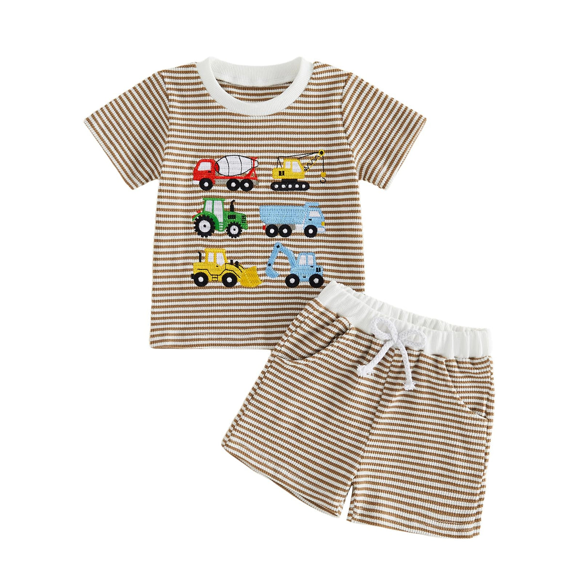 Toddler Baby Boy Summer Clothes Waffle Truck Embroidery Short Sleeve Tops T-Shirt and Shorts Sets Cute 2Pcs Outfits