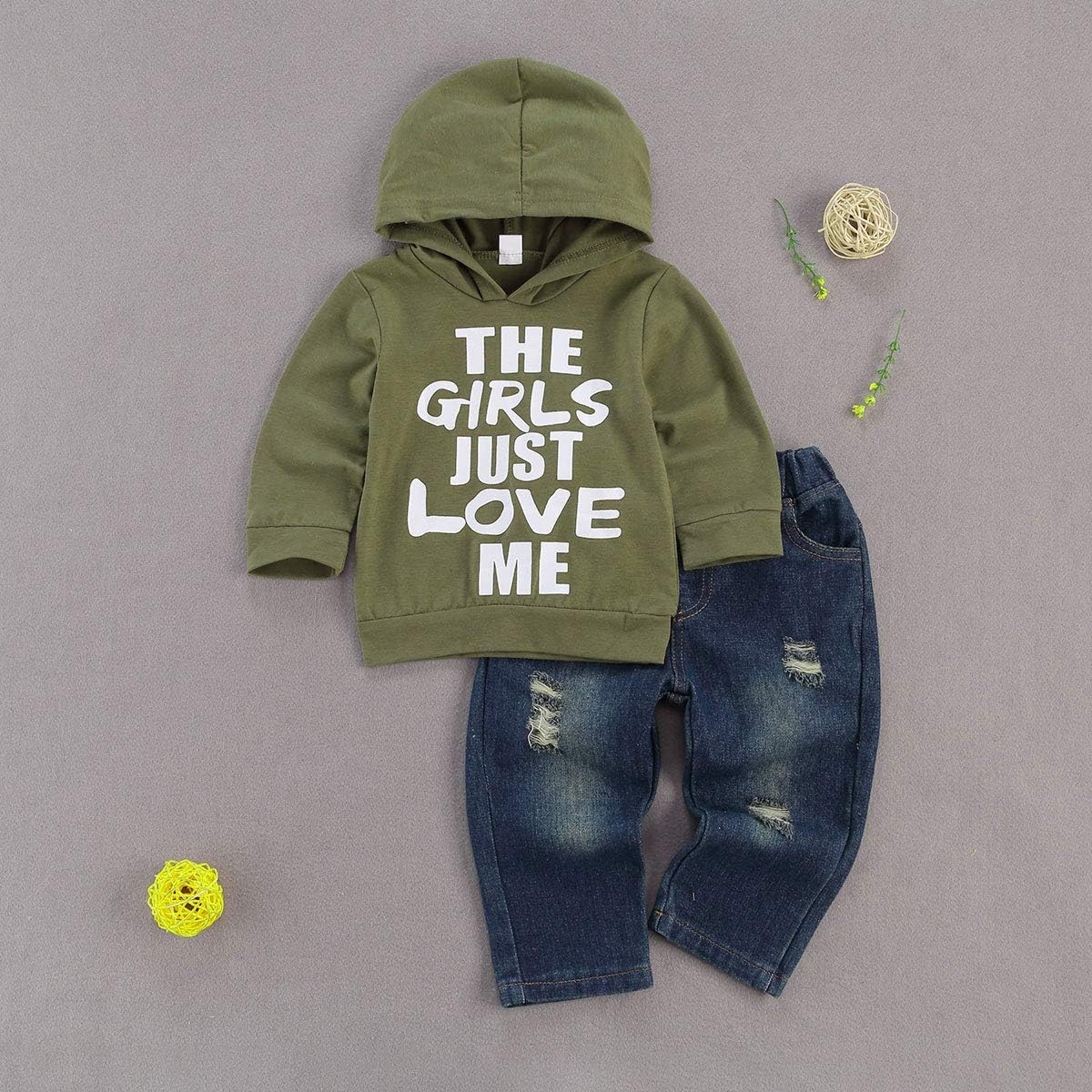 fhutpw Toddler Baby Boy Outfits Hoodie Sweatshirts & Jeans Clothes Set Fall Winter 6 9 12 18 24 Months