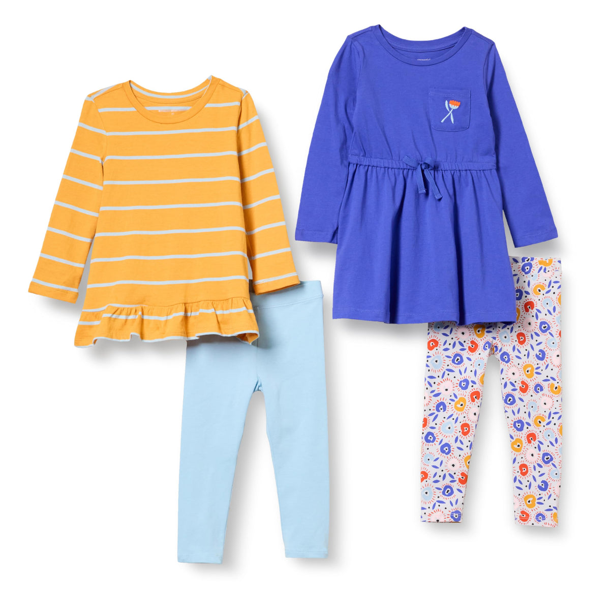 Amazon Essentials Girls and Toddlers' Long-Sleeve Ruffle Hem Outfit Sets with Bowknot Design