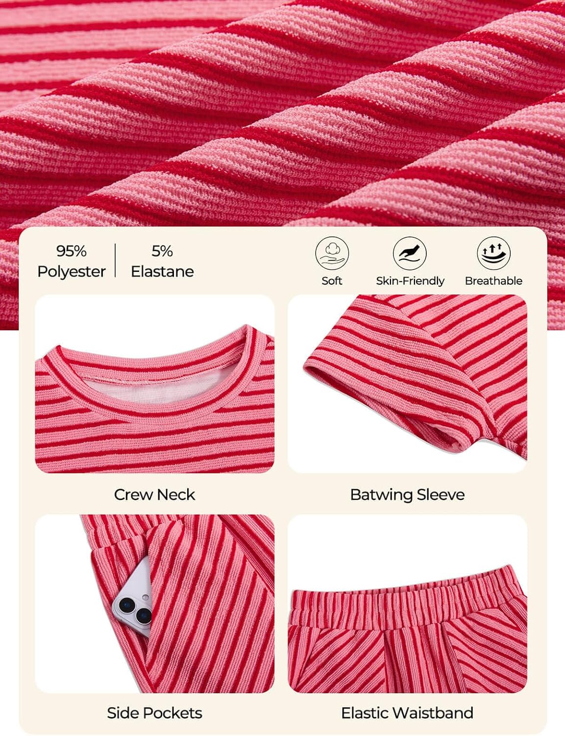 Haloumoning Girls Striped 2 Piece Outfits Short Sleeve T Shirts Wide Leg Pants Matching Lounge Set with Pockets