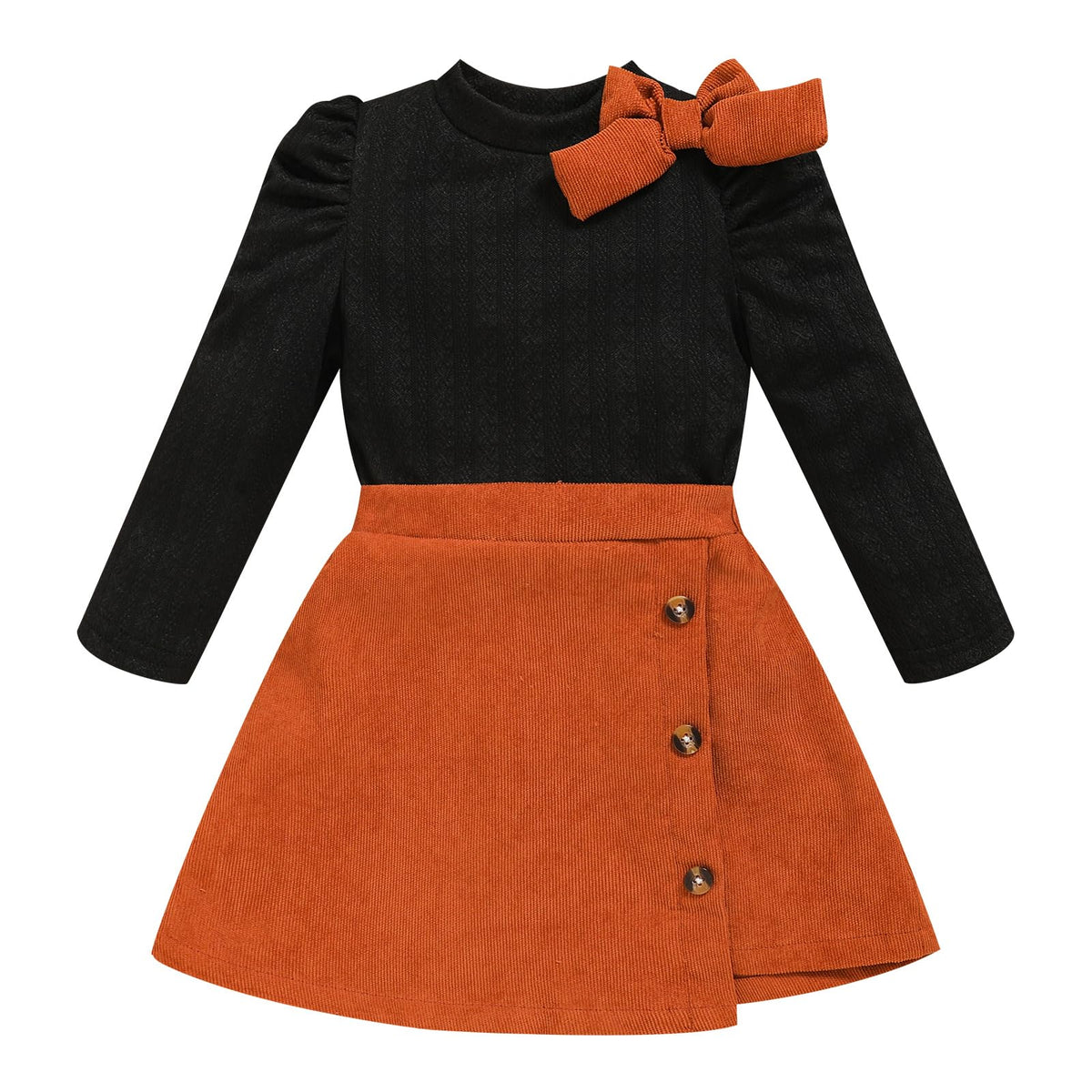 Toddler Girl Plaid Outfits Fall Winter Dress Knit Ribbed Bow Sweatshirt Tops and Button Fashion Skirts Set