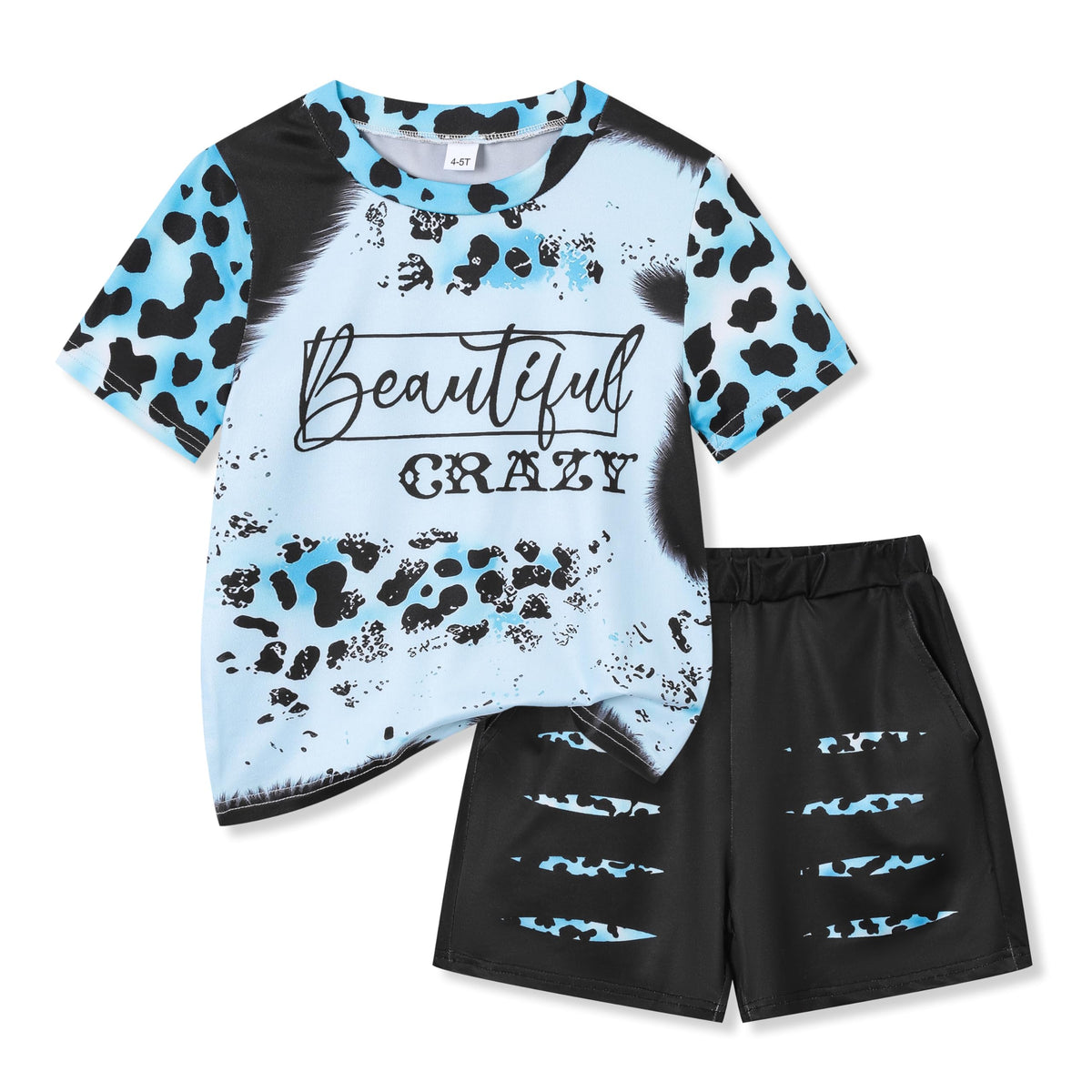 Axumity Kid Toddler Girl Clothes Summer Ruffle Sleeve Figure Graphic Shirt + Shorts Summer Outfits Set