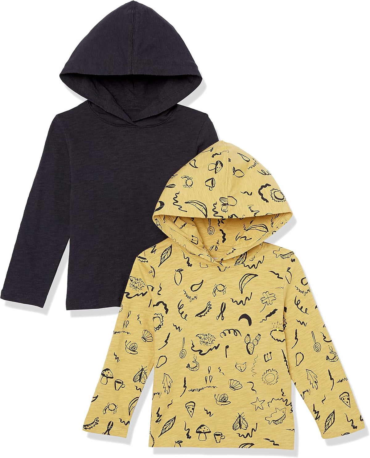 Amazon Essentials Boys and Toddlers' Lightweight Long-Sleeve Hooded T-Shirt, Pack of 2