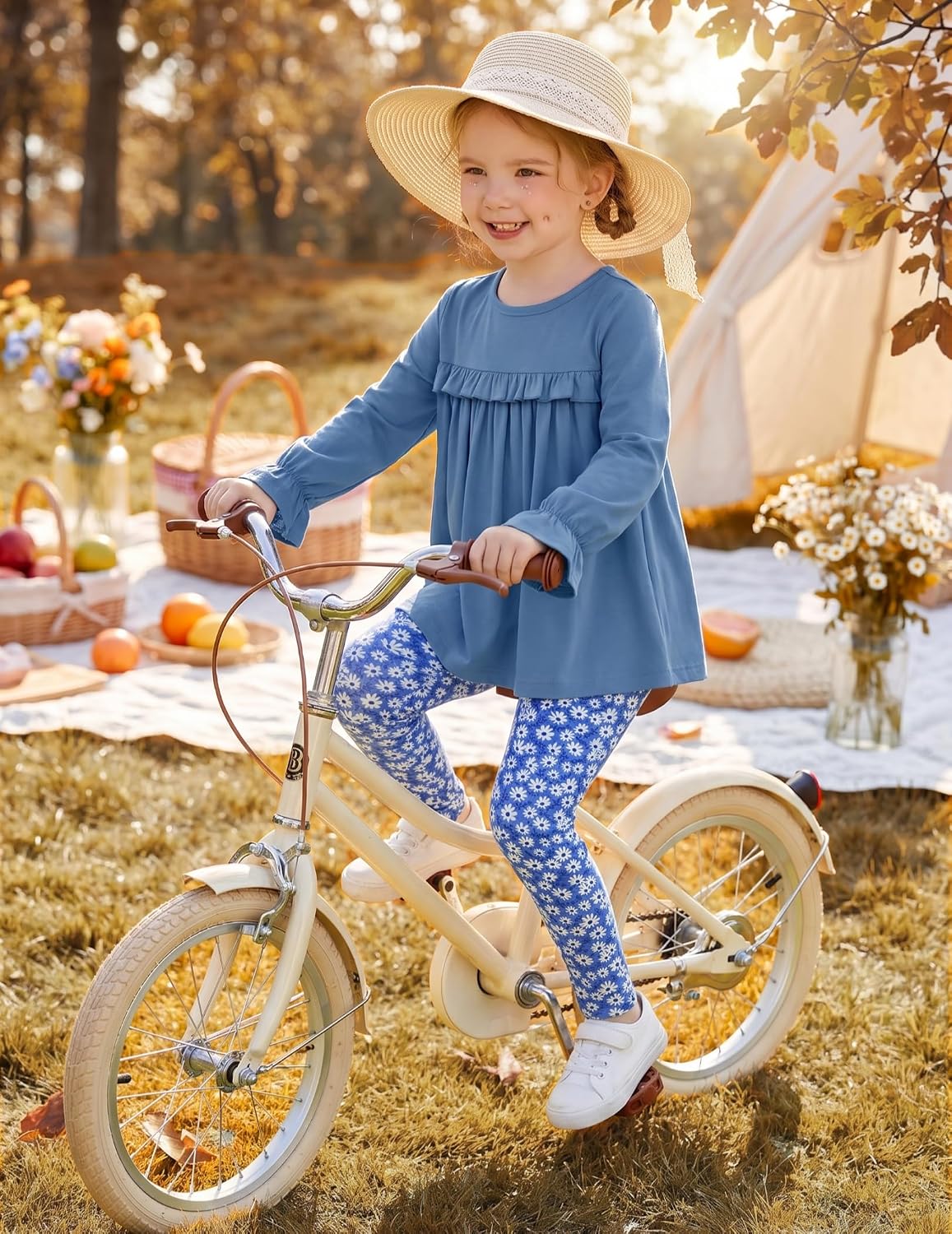 Arshiner Girls 2 Piece Outfits Toddler Fall Ruffle Shirt and Leggings Sets