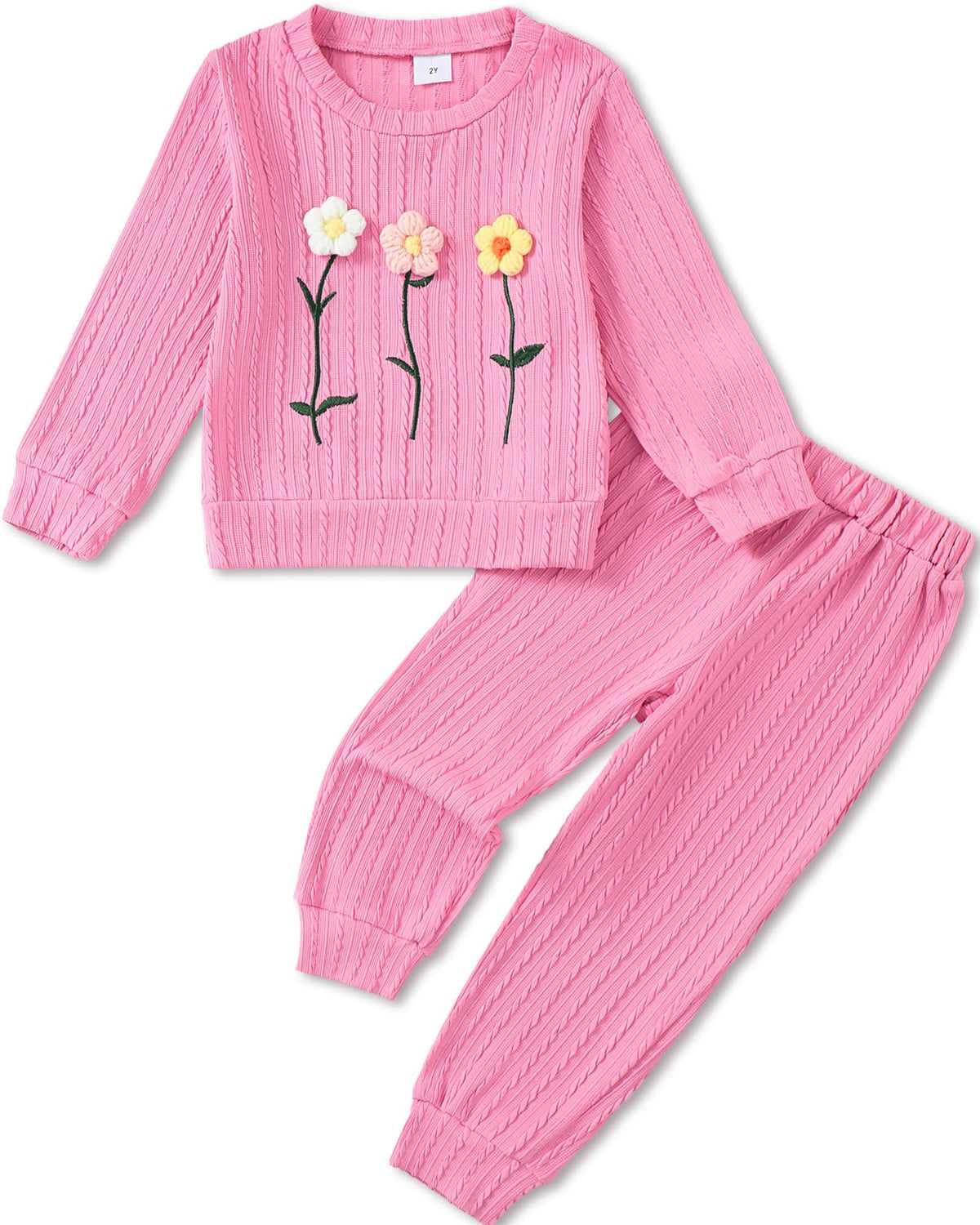 Jecson Toddler Girl Fall Clothes: Soft Outfits Set Embroidered Knit Top & Sweatpants 2Pcs Cute Home Outdoor 2-8Y