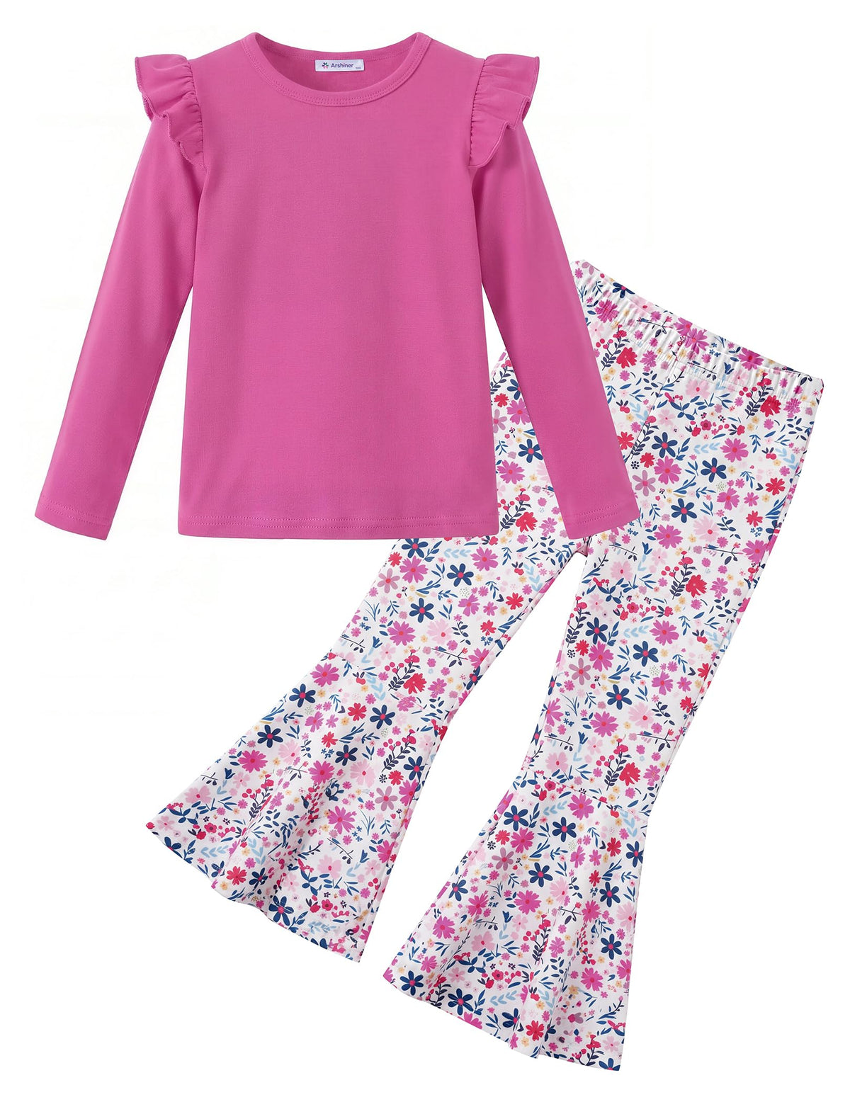 Arshiner Girls 2 Piece Outfits Flare Pants Knit Set Toddler Printed Clothes