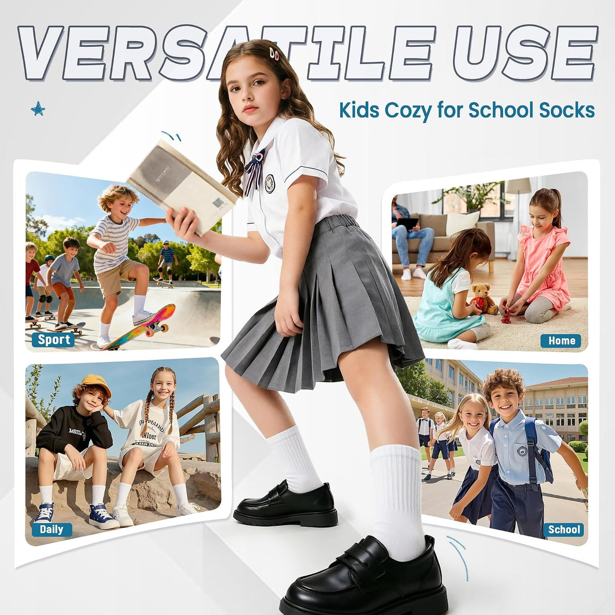 Kids Classics Crew Socks 10 Pairs Child Boy Girls Athletic Cotton Basic School Uniform Breathable Casual Sports Socks