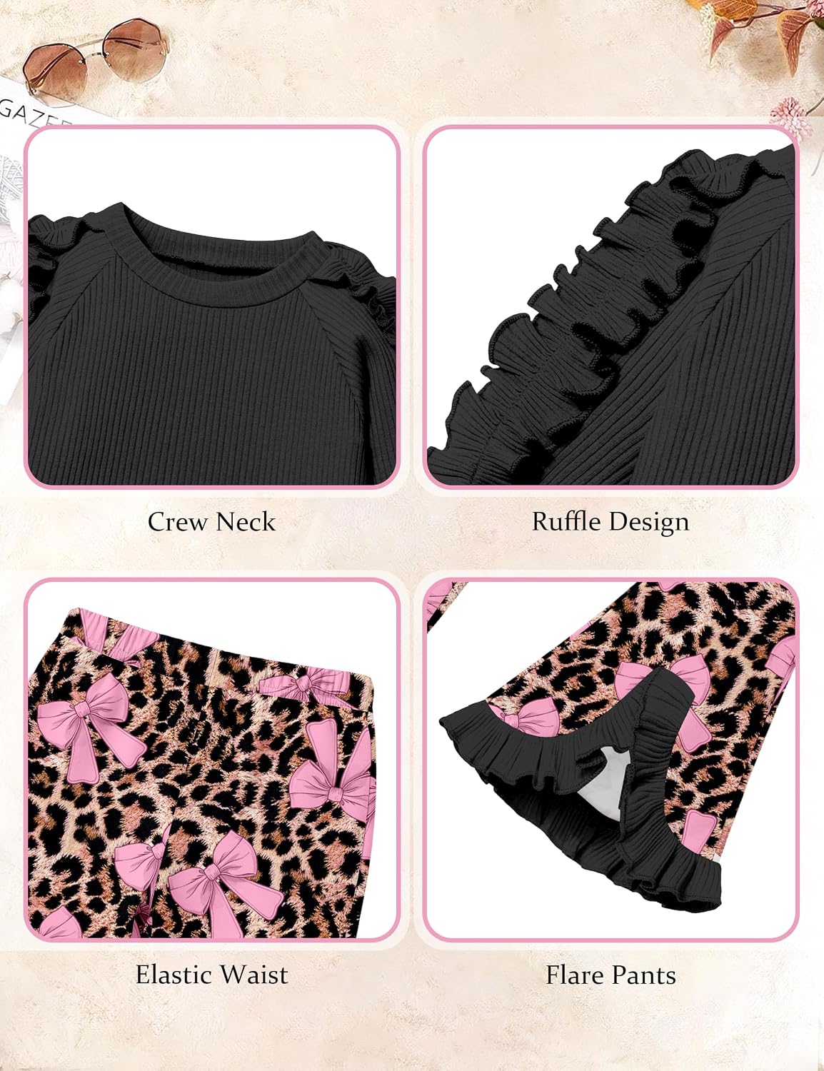 Toddler Girl Clothes Camo Girls Outfits Ruffle Sleeve Tops + Bell Bottom Flared Pants 2 Piece Winter Sweatsuit 2-10T