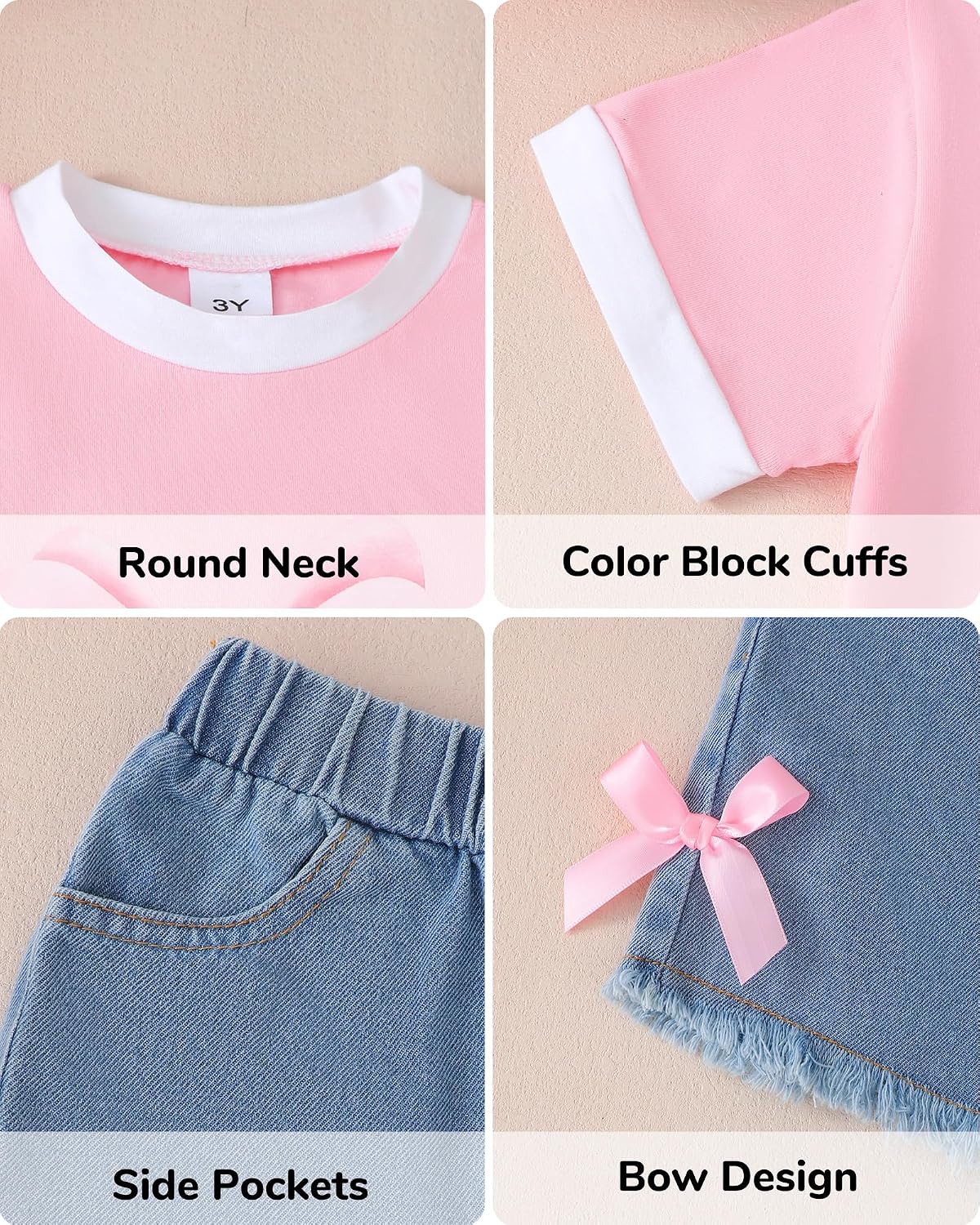 Jecson Toddler Girl Clothes Summer Cotton Print T-Shirt and Jeans Shorts Set Casual Girls 2 Piece Outfits Sets 2T-8Y