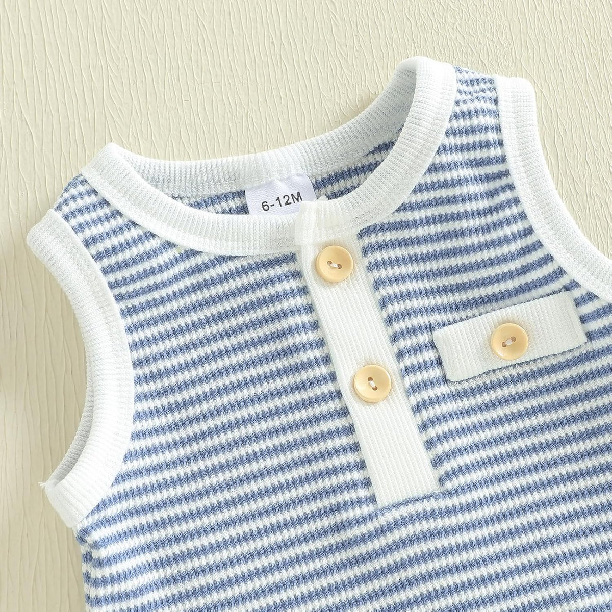 Kupretty Toddler Baby Boy Stripe Waffle Sleeveless Shirt Shorts Set