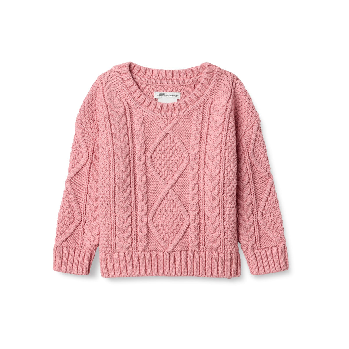Amazon Essentials x Sofia Grainge Babies, Toddlers and Boys' Cotton Cable Design Crewneck Sweater with Ribbing