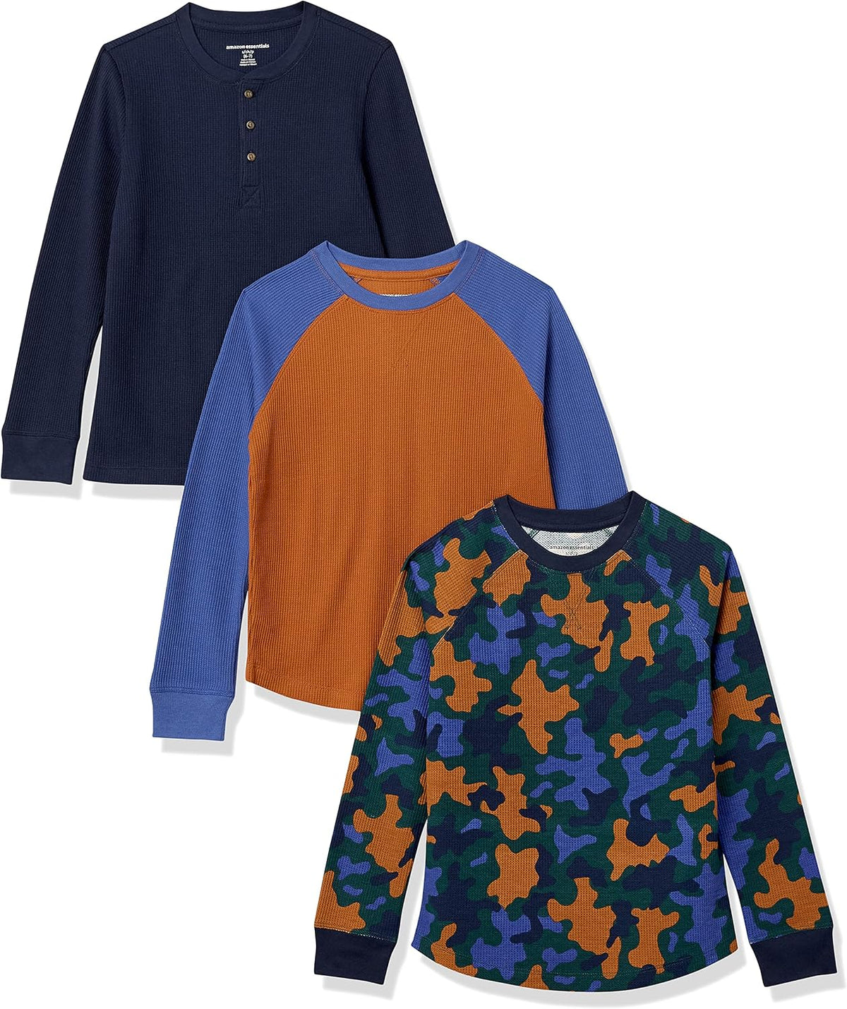 Amazon Essentials Boys and Toddlers' Long-Sleeve Cotton Thermal T-Shirt, Base Layer, Pack of 3