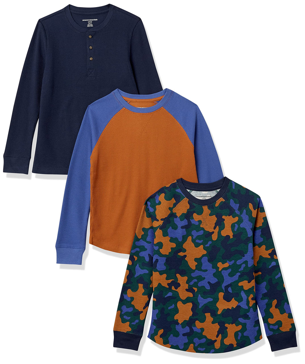 Amazon Essentials Boys and Toddlers' Long-Sleeve Cotton Thermal T-Shirt, Base Layer, Pack of 3
