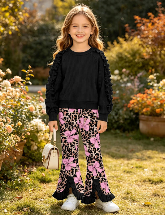 Toddler Girl Clothes Camo Girls Outfits Ruffle Sleeve Tops + Bell Bottom Flared Pants 2 Piece Winter Sweatsuit 2-10T