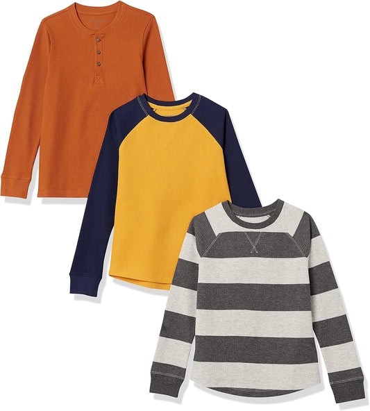 Amazon Essentials Boys and Toddlers' Long-Sleeve Cotton Thermal T-Shirt, Base Layer, Pack of 3