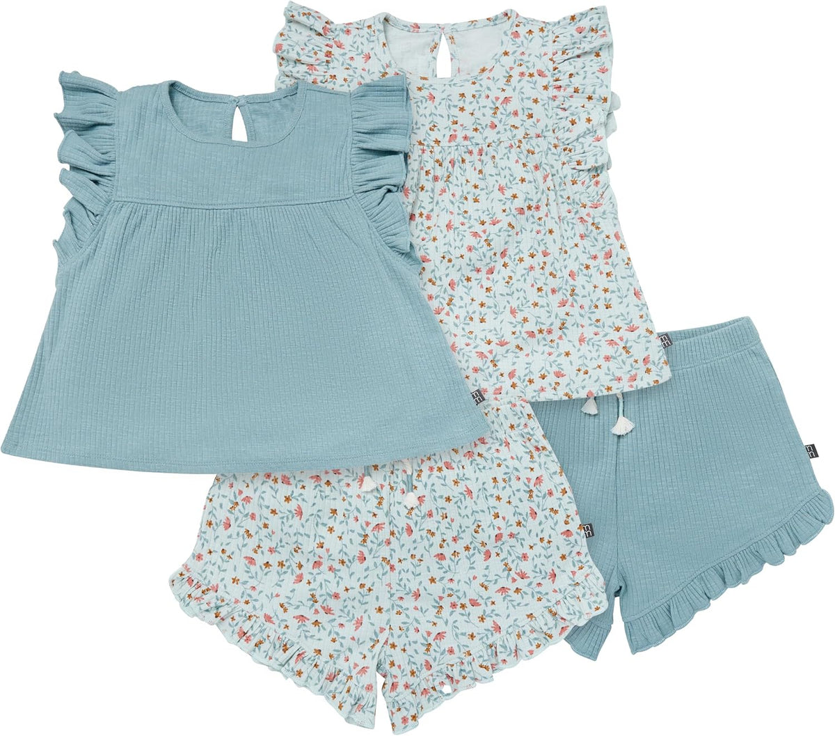 Modern Moments by Gerber Baby Girls' 4-piece Set (2 Flutter Sleeve Top & 2 Ruffle Wide Leg Short)