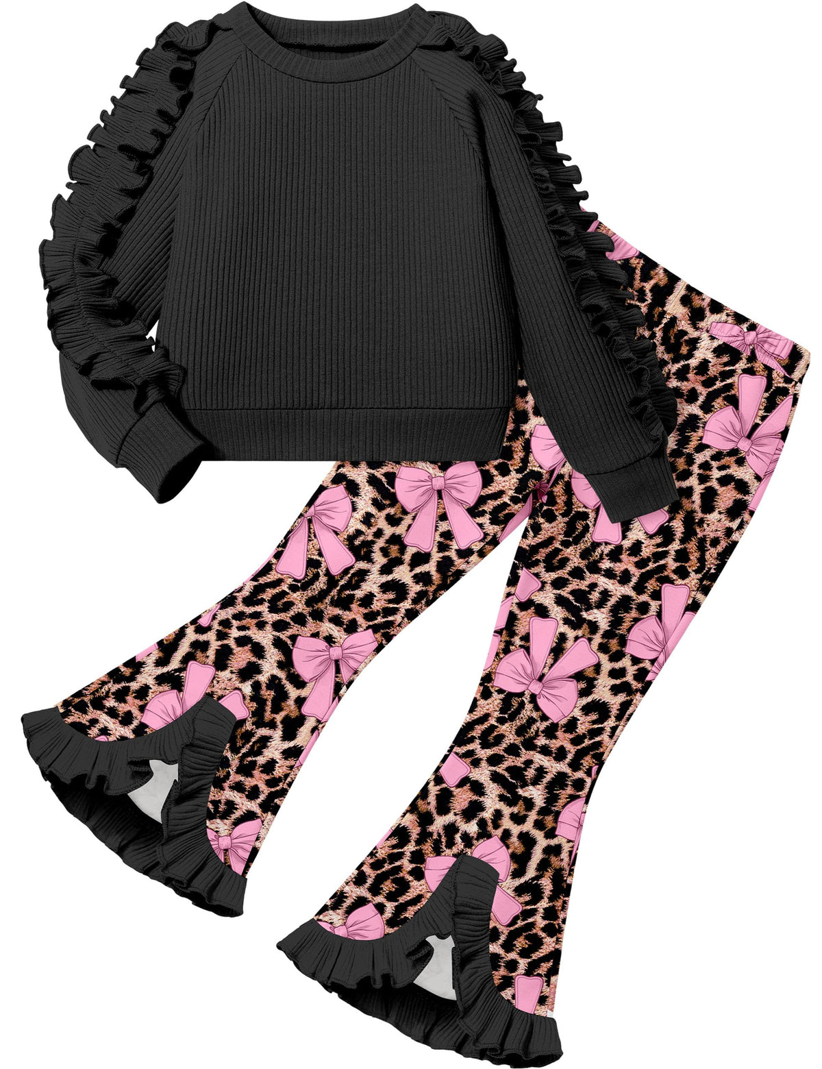 Toddler Girl Clothes Camo Girls Outfits Ruffle Sleeve Tops + Bell Bottom Flared Pants 2 Piece Winter Sweatsuit 2-10T