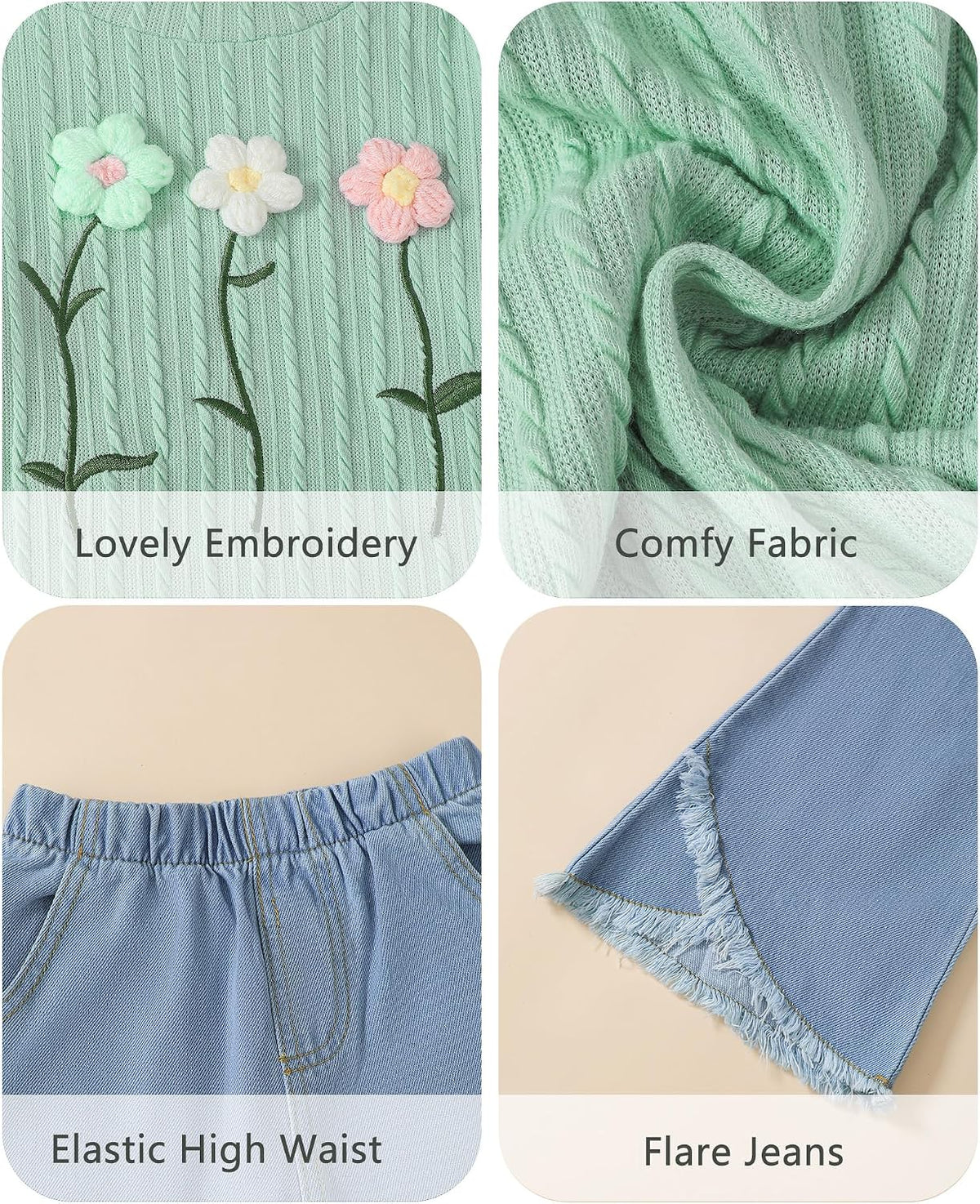 Toddler Girl Clothes Long Sleeve Top and Flare Jeans 2 Piece 2-8Y