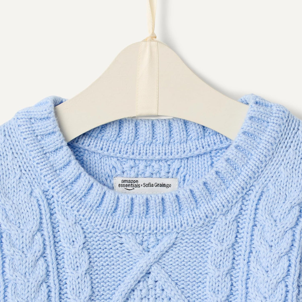 Amazon Essentials x Sofia Grainge Babies, Toddlers and Boys' Cotton Cable Design Crewneck Sweater with Ribbing