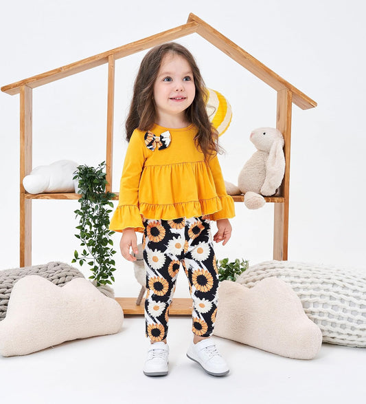 Axumity Kid Girl Clothes Ruffle Sleeve Top Floral Allover Pants 3-9 Years Fall Outfit Set