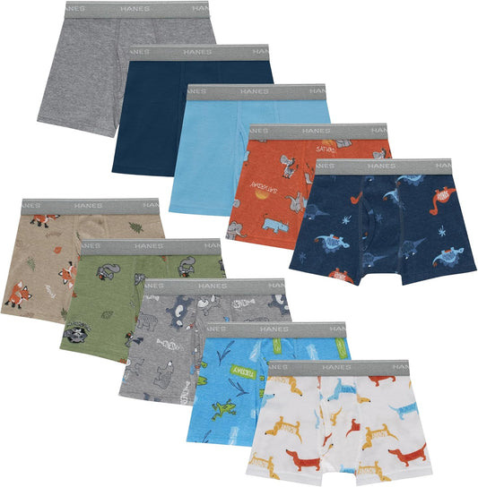 Hanes Boys' Boxer Briefs, Moisture-wicking Underwear for Boys & Toddlers, Assorted, 10 Or 12 Pack