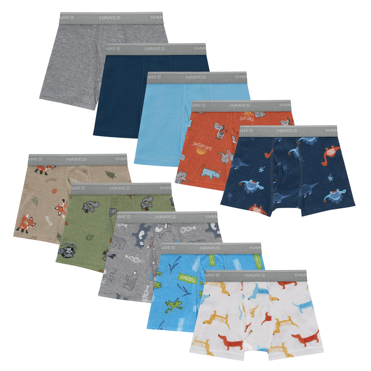 Hanes Boys' Boxer Briefs, Moisture-wicking Underwear for Boys & Toddlers, Assorted, 10 Or 12 Pack