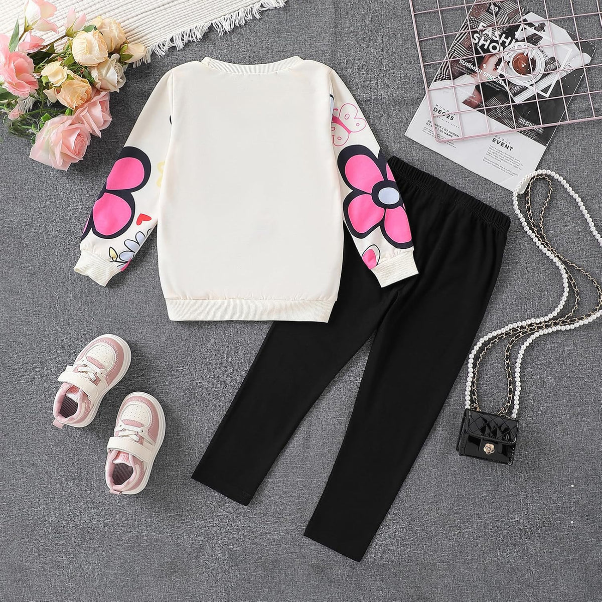 Toddler Girl Clothes Floral Printed Sweatshirt Pants 2Pcs Fall Outfits for Little Girls Clothing Set Size 3-7 Years