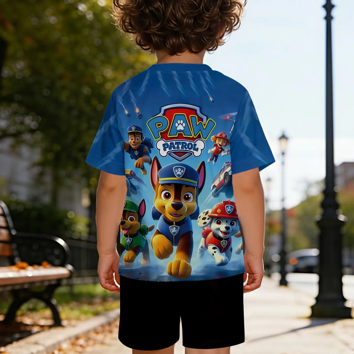 Paw Patrol Digital Print T-shirt, Character Print Shirt, Cartoon Print Tee, Digital Print Infant & Toddler Short Sleeve Set, T-shirt for Daily & Outdoor Activities, Toddler Graphic Tees, 100% Polyester, Perfect Gift for Infants & Toddlers!
