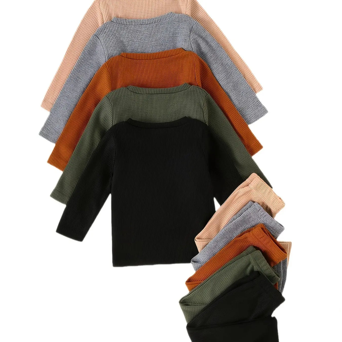 Boys' Casual Waffle Knit Long Sleeve Top & Pants Set, Clothing Sets, Clothes Sets, Soft Comfortable Plain Color, 10-Piece, Match Style Set, Matching Outfit Set, Outfits Set, Clothes Kids, Perfect for Daily Wear