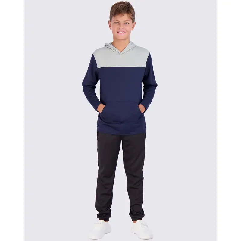 Real Essentials 3 Pack: Youth Mesh Long Sleeve Pullover Hoodie Active Sweatshirt - Kangaroo Pocket - Boys & Girls