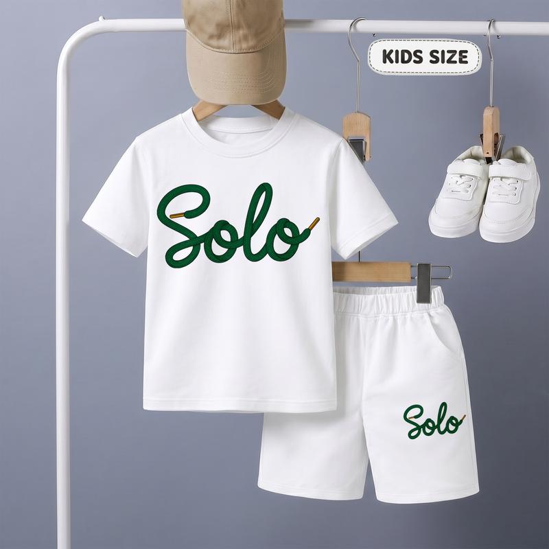 Boys’ Trendy Letter Graphic T-Shirt & Shorts Set, Simple Summer Casual Outfit, Lightweight Comfortable Kids Clothing for School Days, Outdoor Play and Daily Activities